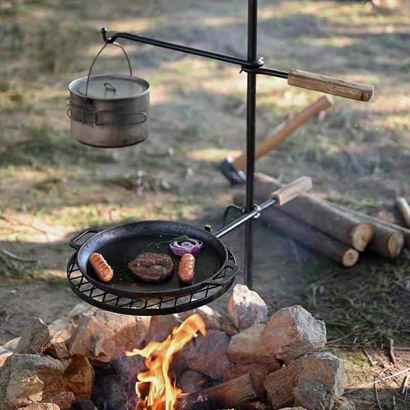 AVOFOREST Swivel Campfire Grill Grate Heavy Duty Camping Grill 360° Adjustable Over Fire Pit Grill for Outdoor Barbecue Camping Garden Dinner - 48" Rustproof Long Stakes - Image 1
